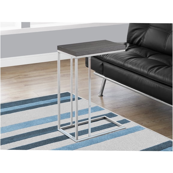 JERFIT Modern C-Shaped End Table, Sofa Side Table with Chrome Metal Base, Grey Laminate Snack Table for Living Room, Bedroom