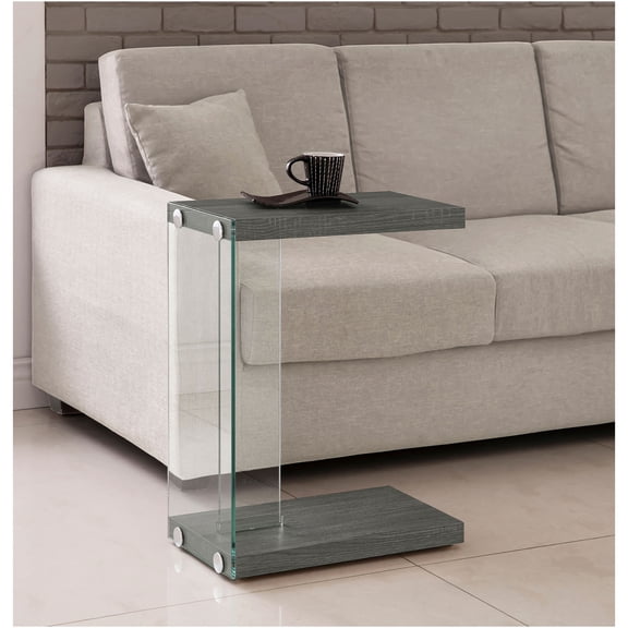 JERFIT Modern C-Shaped End Table, Weathered Grey Small Sofa Side Table with Open Shelf, Space-Saving Narrow Console Table for Living Room, Bedroom