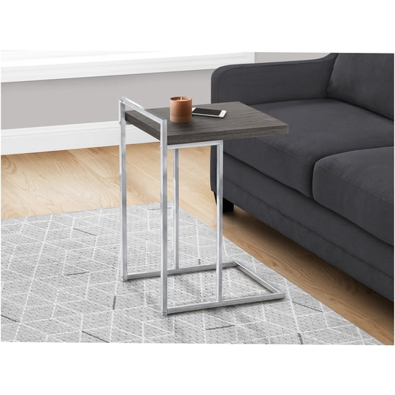 JERFIT Modern C-Shaped End Table with Chrome Base, Snack Table for Living Room, Bedroom, Grey Laminate Sofa Side Table