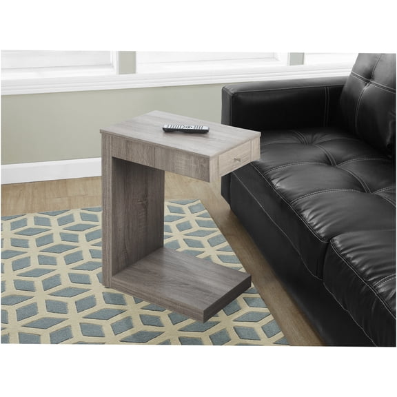JERFIT Modern C-Shaped End Table with Drawer, Taupe Laminate Snack Table for Living Room, Bedroom, Sofa Side Table with Storage