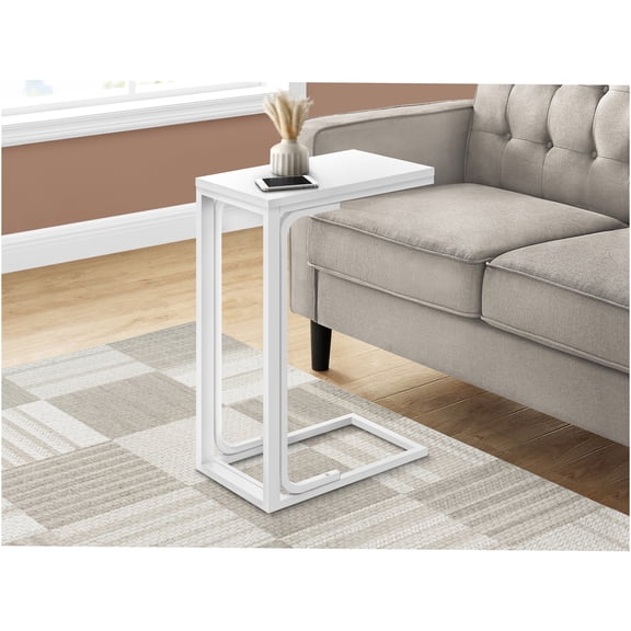 JERFIT Modern C-Shaped End Table with Metal Base, Small Accent Table for Living Room, Bedroom, White Snack Side Table