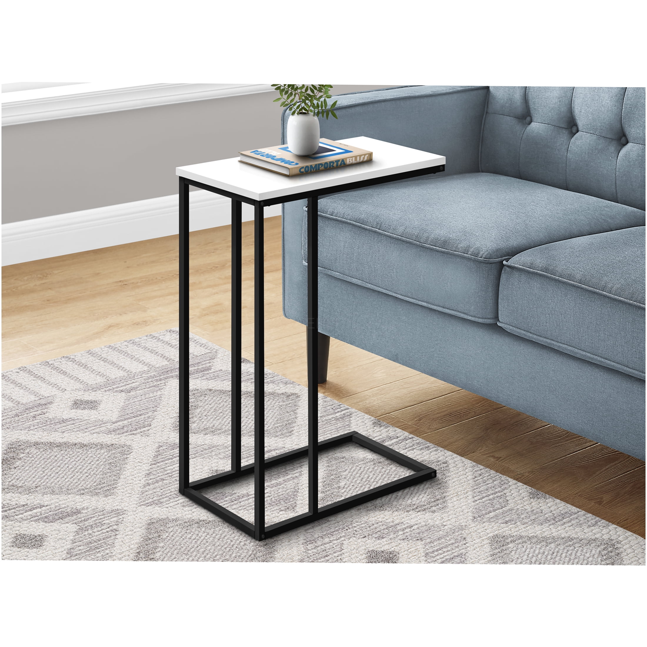 JERFIT Modern C-Shaped End Table with Metal Base, White Laminate Sofa ...