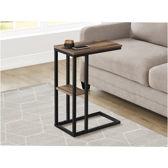 JERFIT Modern C-Shaped End Table with Shelf, Brown Laminate Sofa Side Table for Living Room, Bedroom & Small Spaces