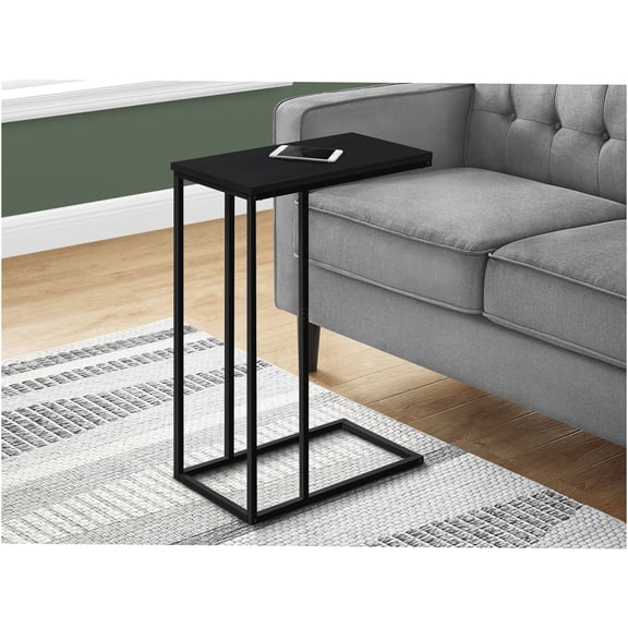 JERFIT Modern C-Shaped Sofa Side Table with Black Metal Base, Snack Table for Living Room & Bedroom, Black Laminate Accent End Table