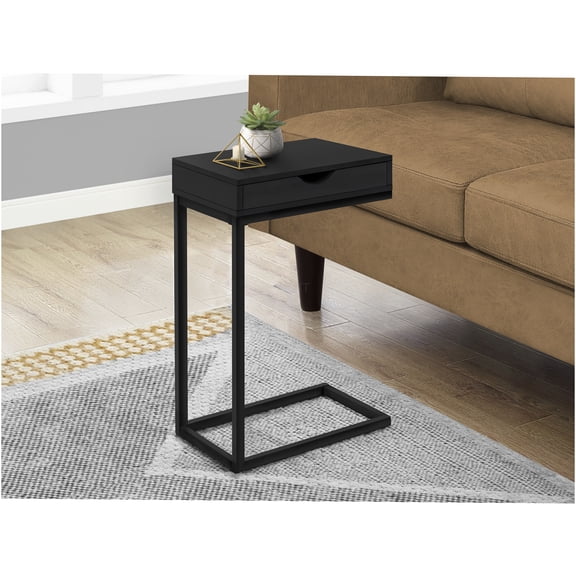 JERFIT Modern C-Shaped Sofa Side Table with Drawer, Black Accent End Table for Living Room, Bedroom Snack Table with Storage