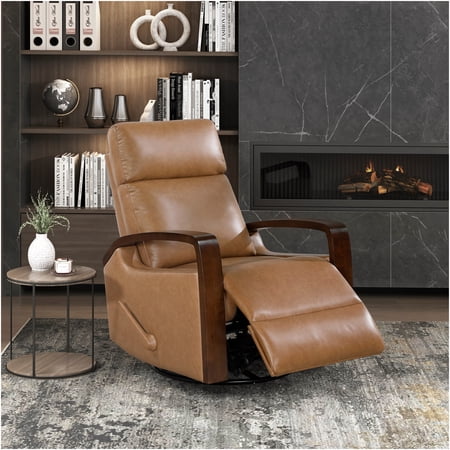 JERFIT Modern Camel Swivel Glider Recliner Chair with Ottoman, PU Leather Living Room Rocker Recliner for Nursery, 360° Swivel & Glide