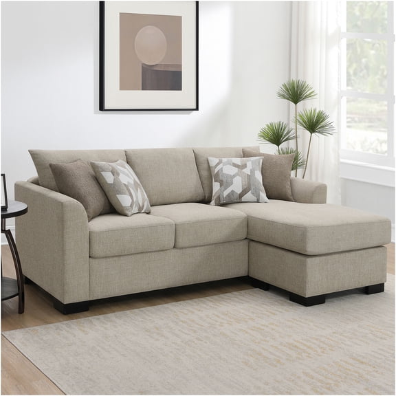 JERFIT Modern Camel Upholstered Sofa Bed Sectional with Chaise Lounge, Reversible Cushions, Convertible Sleeper for Living Room
