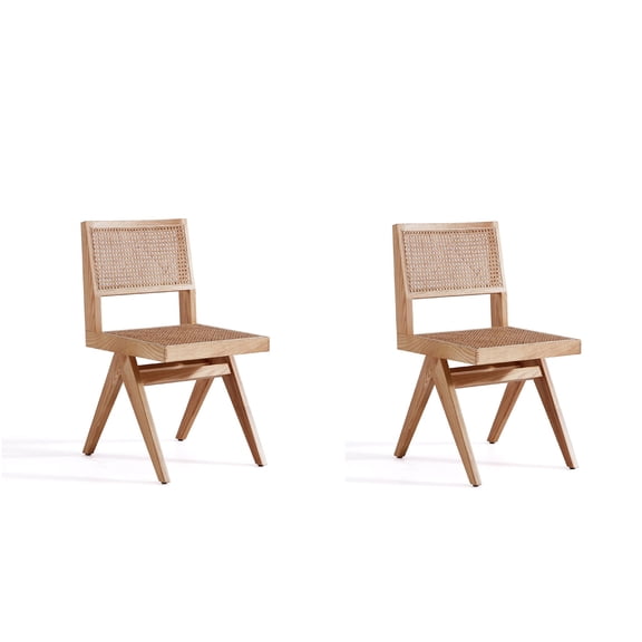 JERFIT Modern Cane Dining Chairs Set of 2, Solid Wood Rattan Accent Chairs for Kitchen Dining Room, Natural Finish