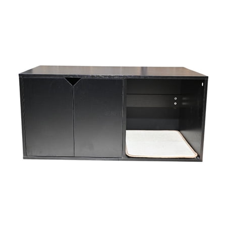 JERFIT Modern Cat Furniture Enclosure with Scratching Pad, Hidden Litter Box Cabinet End Table for Large Cats, 35.83 Inch, Black