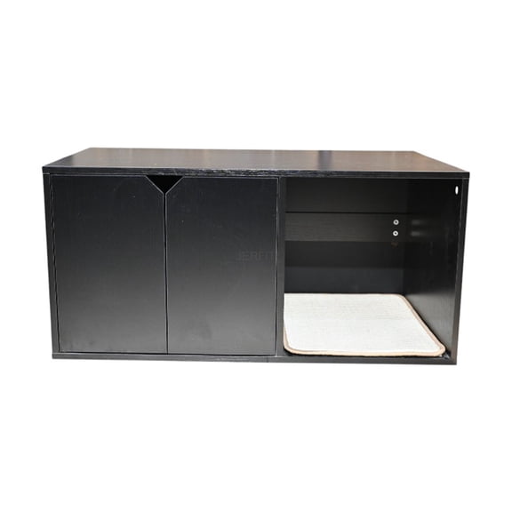 JERFIT Modern Cat Furniture Enclosure with Scratching Pad, Hidden Litter Box Cabinet End Table for Large Cats, 35.83 Inch, Black