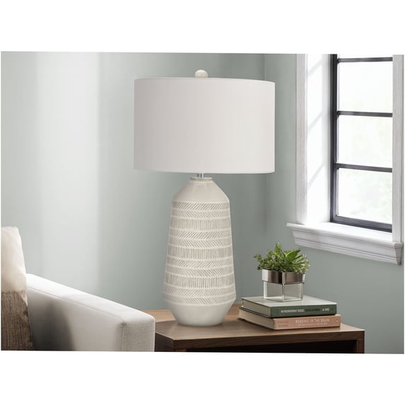 JERFIT Modern Ceramic Table Lamp with Fabric Shade, 3-Way Touch Control, Cream Accent Light for Bedroom Living Room Office Decor