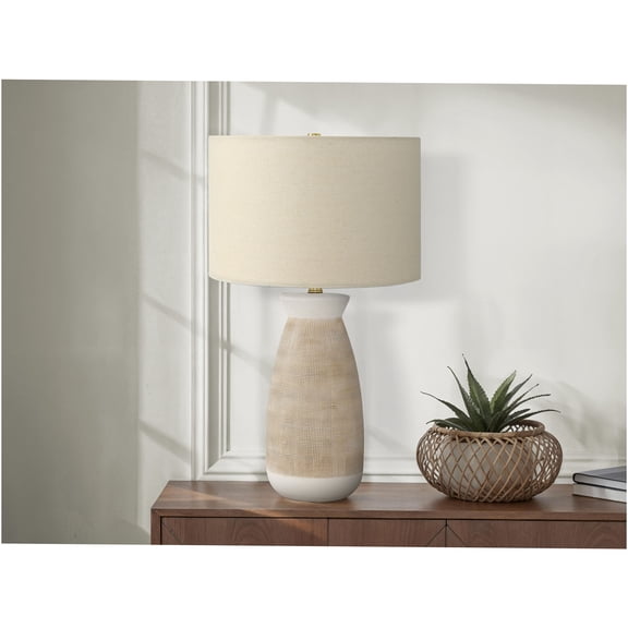 JERFIT Modern Ceramic Table Lamp with Linen Shade, 3-Way Rotary Switch, 100W Max, Cream Beige for Bedroom Living Room Home Office Decor