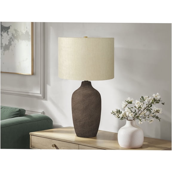 JERFIT Modern Ceramic Table Lamp with Linen Shade, 3-Way Switch, 100W Max, for Bedroom Living Room Office Decor
