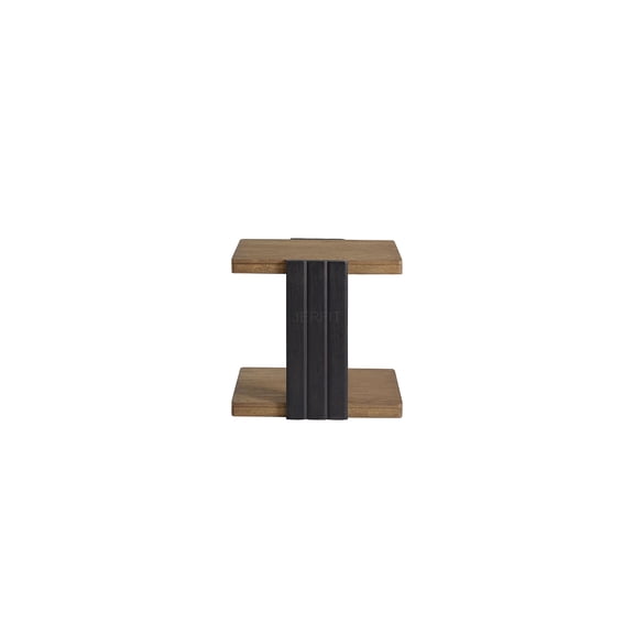 JERFIT Modern Channel End Table with Shelf, 2-Tone Black Finish Nightstand for Bedroom, Solid Wood & MDF Side Table for Living Room, Accent Table