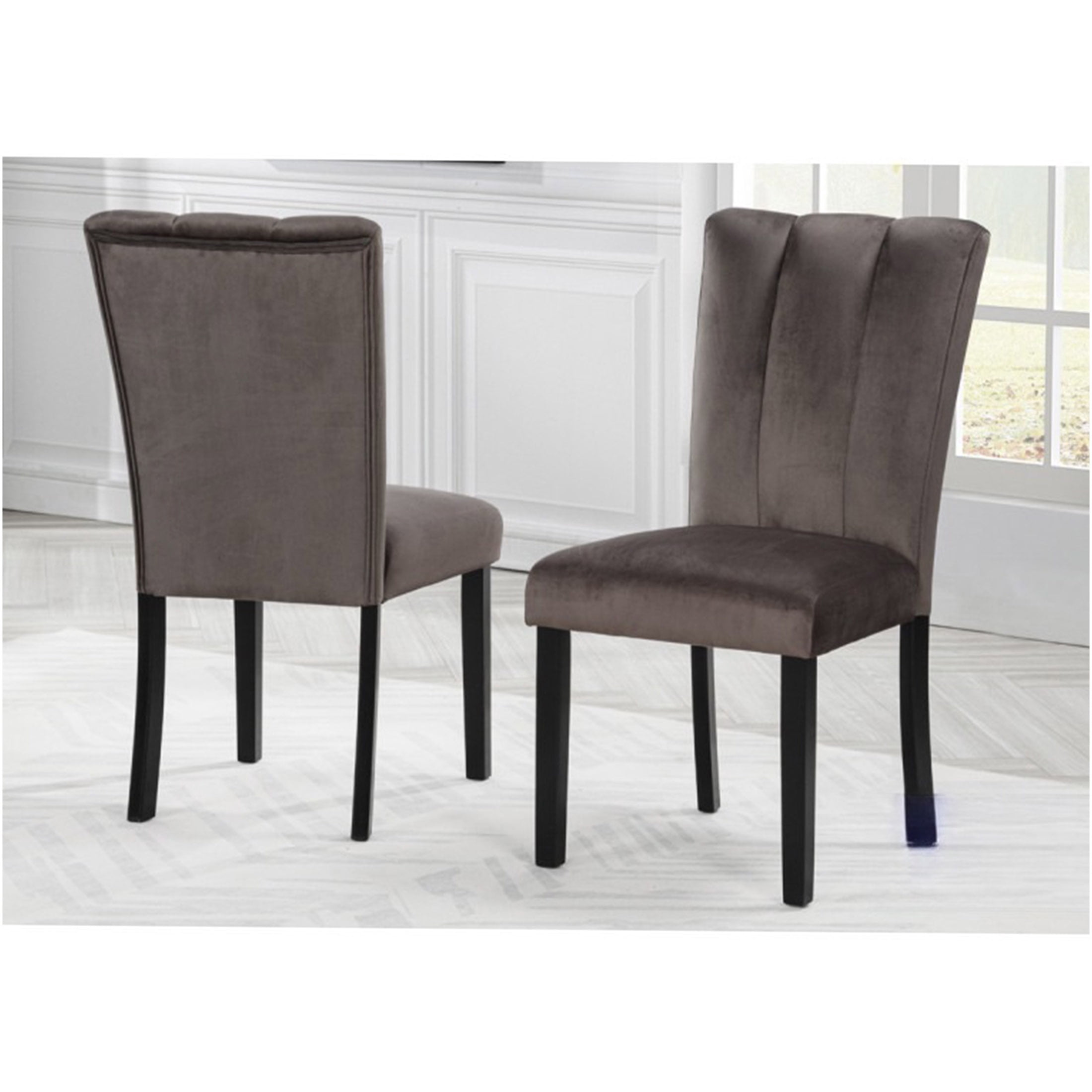 JERFIT Modern Channel Tufted Velvet Dining Chairs Set of 2, Solid Wood ...