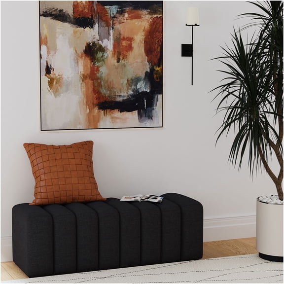 JERFIT Modern Charcoal Upholstered Tufted Accent Bench, Backless Sofa Bench for Bedroom Living Room Entryway