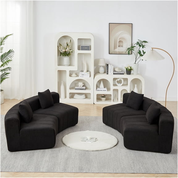 JERFIT Modern Chenille Curved Sectional Sofa with Pillows, Semi Circular Cloud Couch for Living Room, No Assembly Required, Black