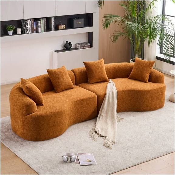 JERFIT Modern Chenille Modular Sectional Sofa Bed, Curved Sleeper Couch with Foam and Spring, Orange Upholstery for Living Room, Apartment