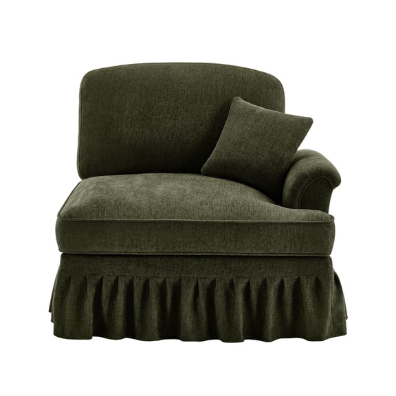 JERFIT Modern Chenille Sofa with Removable Ruffle Skirt and Ottoman, 2-in-1 Style Convertible Sectional Couch for Small Space, Living Room, Green