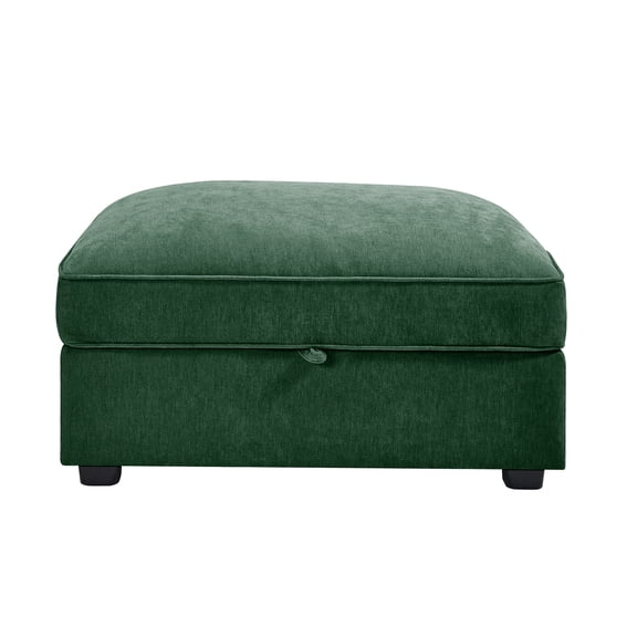 JERFIT Modern Chenille Storage Ottoman Bench with Lift Top, Green Footrest Stool for Living Room, Pull Out Drawer, Soft Fabric