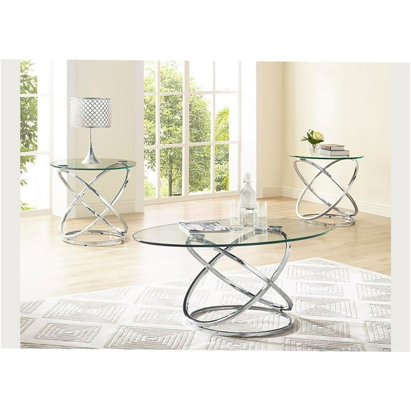 JERFIT Modern Chrome Cocktail Table Set, 2-Piece Stainless Steel End Tables with Tempered Glass Top, Contemporary Accent Tables for Living Room, Lounge, Apartment
