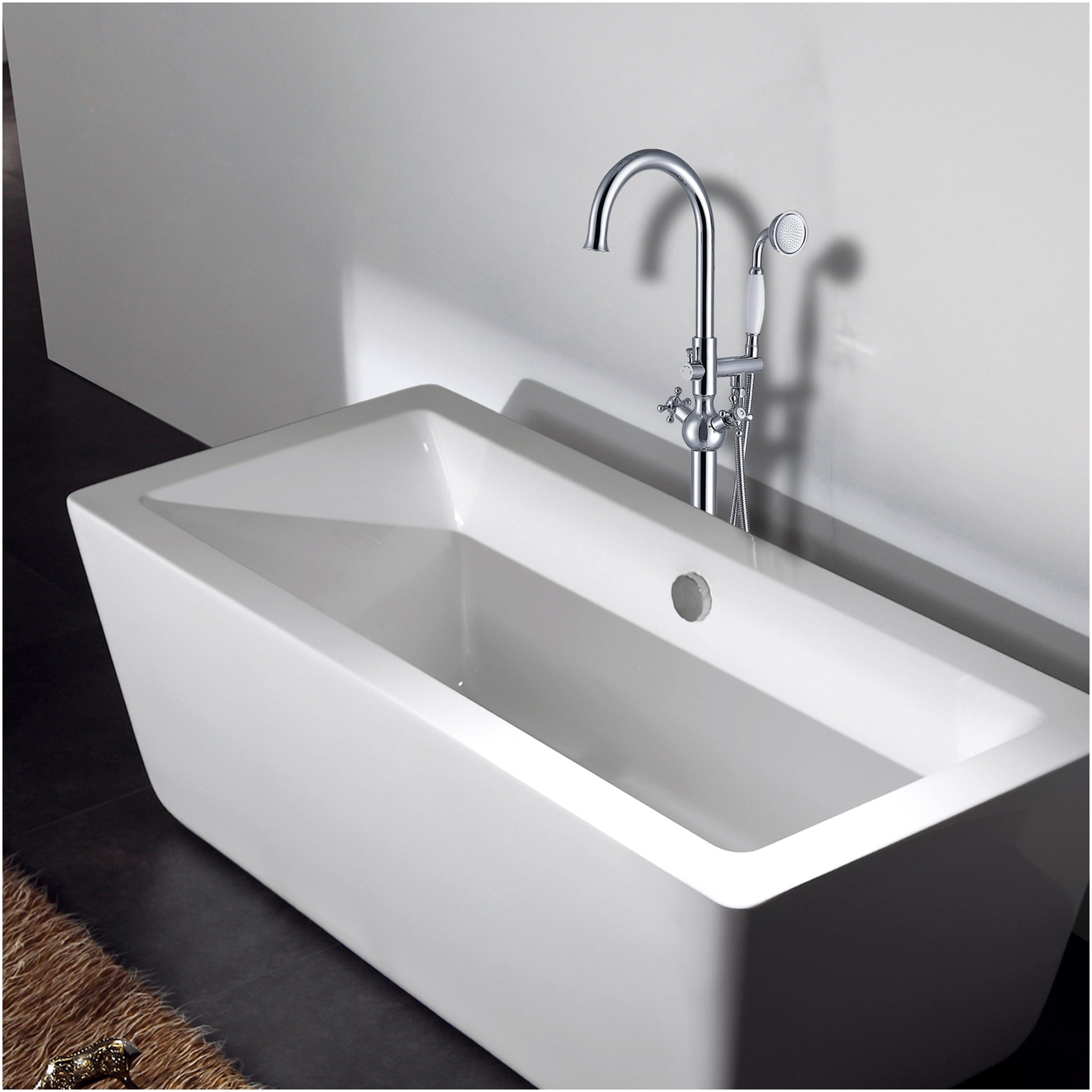 JERFIT Modern Chrome Freestanding Bathtub Faucet with Hand Shower, 3.9 GPM Flow Rate, Durable Metal Construction for Bathroom