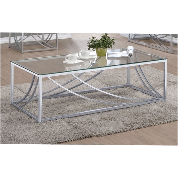 JERFIT Modern Chrome Glass Coffee Table with Metal Legs, Minimalist Rectangular Center Table for Living Room
