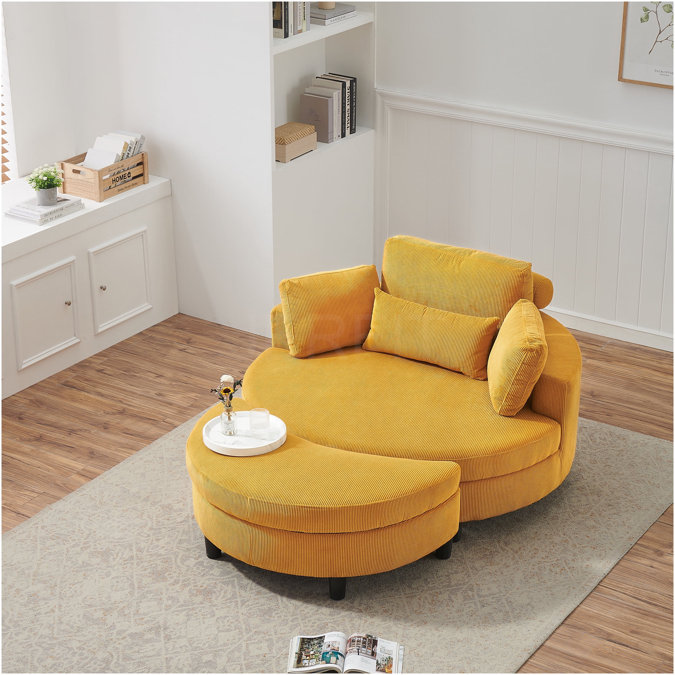 JERFIT Modern Cloud Couch Sofa with Ottomans, Plush Chenille 2-Seater ...