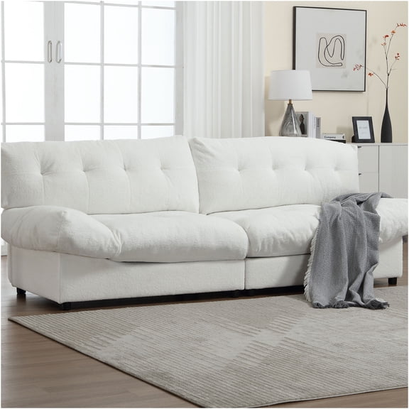 JERFIT Modern Cloud Couch Sofa, Plush Velvet Upholstery, Modular 2-Seater for Living Room, Apartment, Bedroom - White