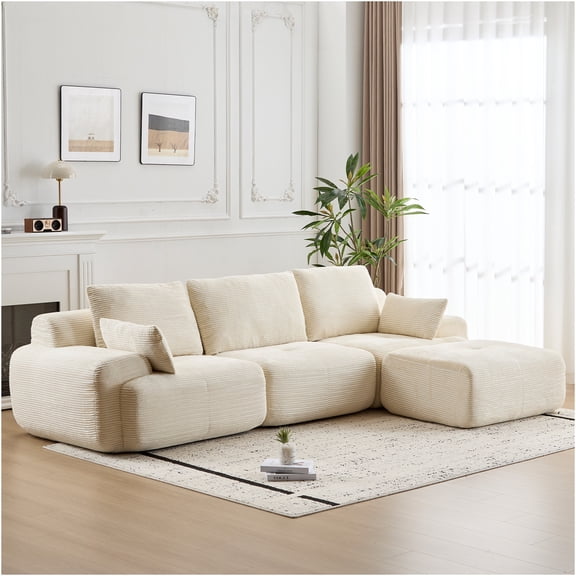 JERFIT Modern Cloud Modular Sectional Sofa with Memory Foam, Corduroy Fabric, No Assembly Required, Beige