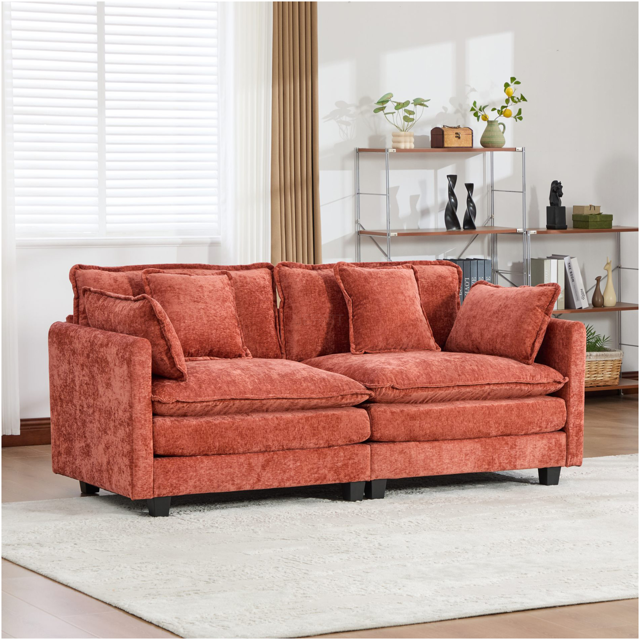 JERFIT Modern Cloud Sofa Loveseat, 2-Seater Chenille Fabric Couch with ...