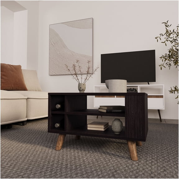 JERFIT Modern Coffee Table with Storage Shelf, Wenge Finish Sofa Table for Living Room, Particle Board Side Table with Scratch Resistant Surface