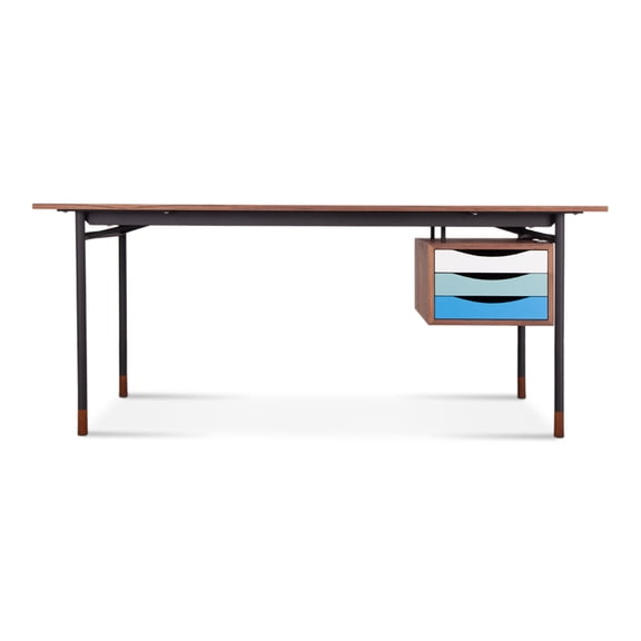 JERFIT Modern Computer Desk with Hutch & Bookshelf, Navy Blue Walnut Writing Desk for Home Office, Study Desk with Storage Shelves