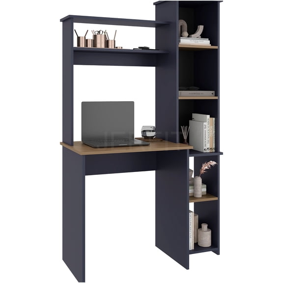 JERFIT Modern Computer Desk with Hutch and Bookshelf, Home Office Desk with Storage Shelves, Writing Desk for Small Space, Multi Color
