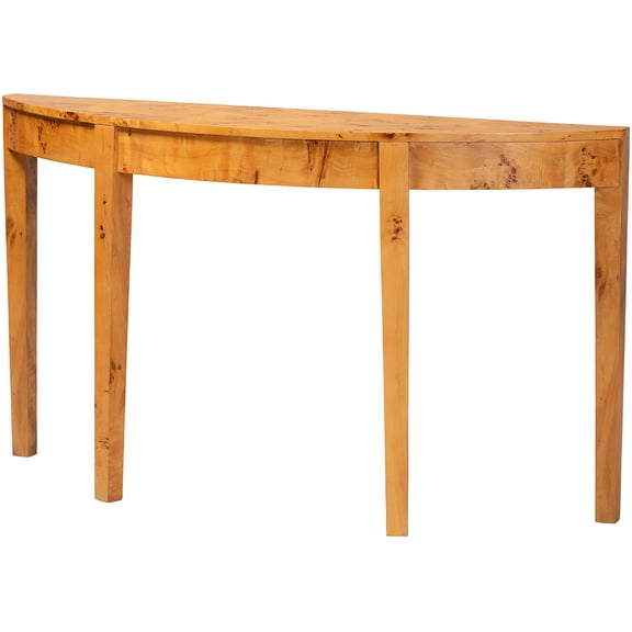 JERFIT Modern Console Table with Burl Wood Top, Half-Moon Entryway Sofa Table, Sturdy Tapered Legs, Natural Wood Finish for Living Room, Hallway