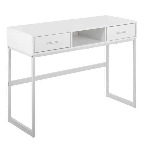 JERFIT Modern Console Table with Drawers, White Sofa Table for Entryway, Hallway & Living Room, Farmhouse Slim Desk with Metal Frame for Small Space