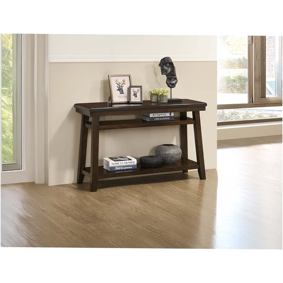 JERFIT Modern Console Table with Shelf, Walnut Finish Sofa Table for Living Room, Entryway Hallway