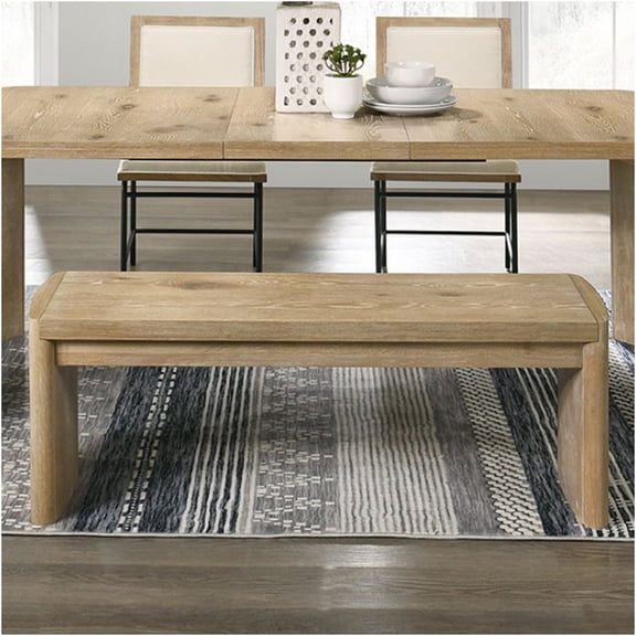 JERFIT Modern Contemporary Style Upholstery Bench Round Corners Dining Room Oak Finish