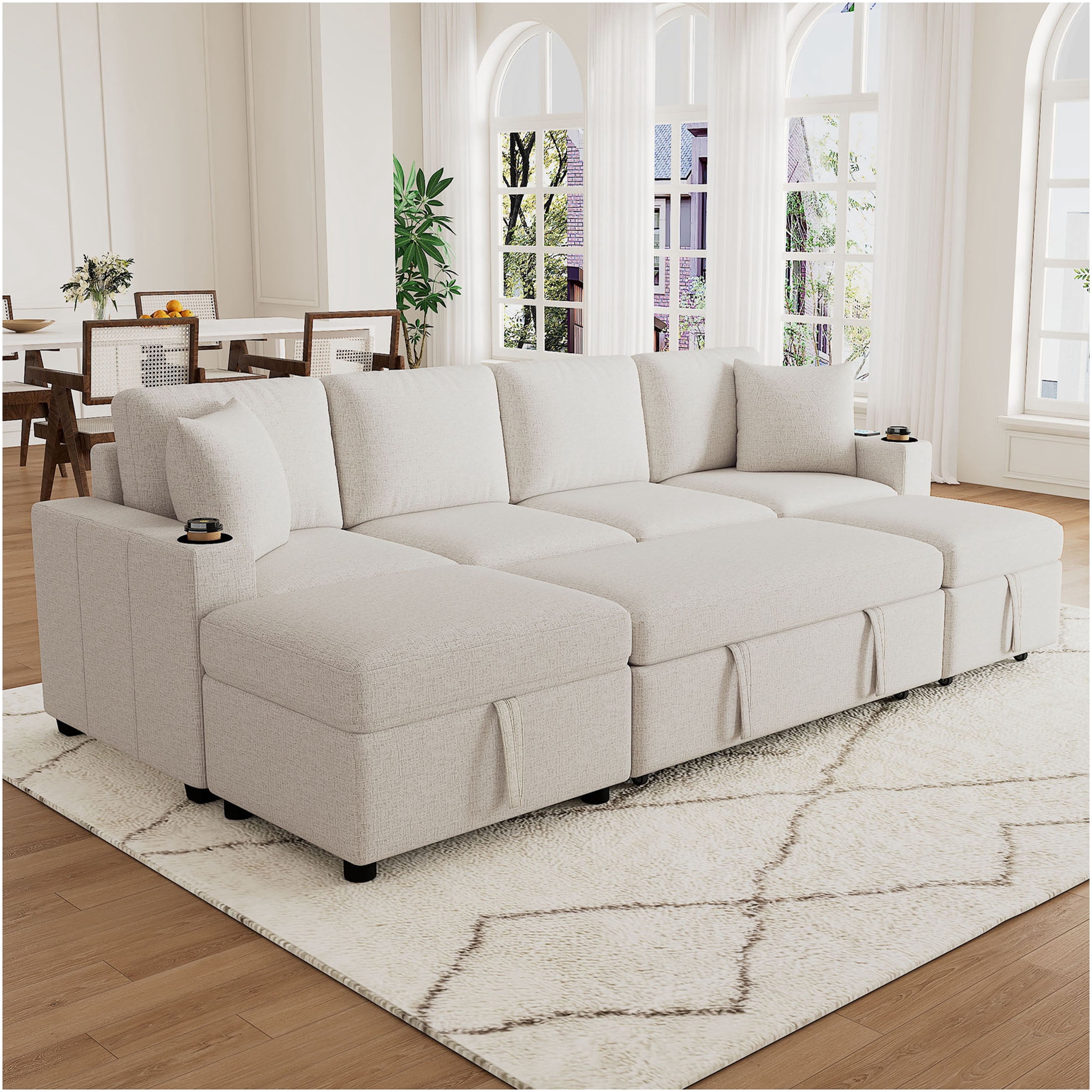 JERFIT Modern Convertible Sectional Sofa Bed with Storage Ottoman, USB ...