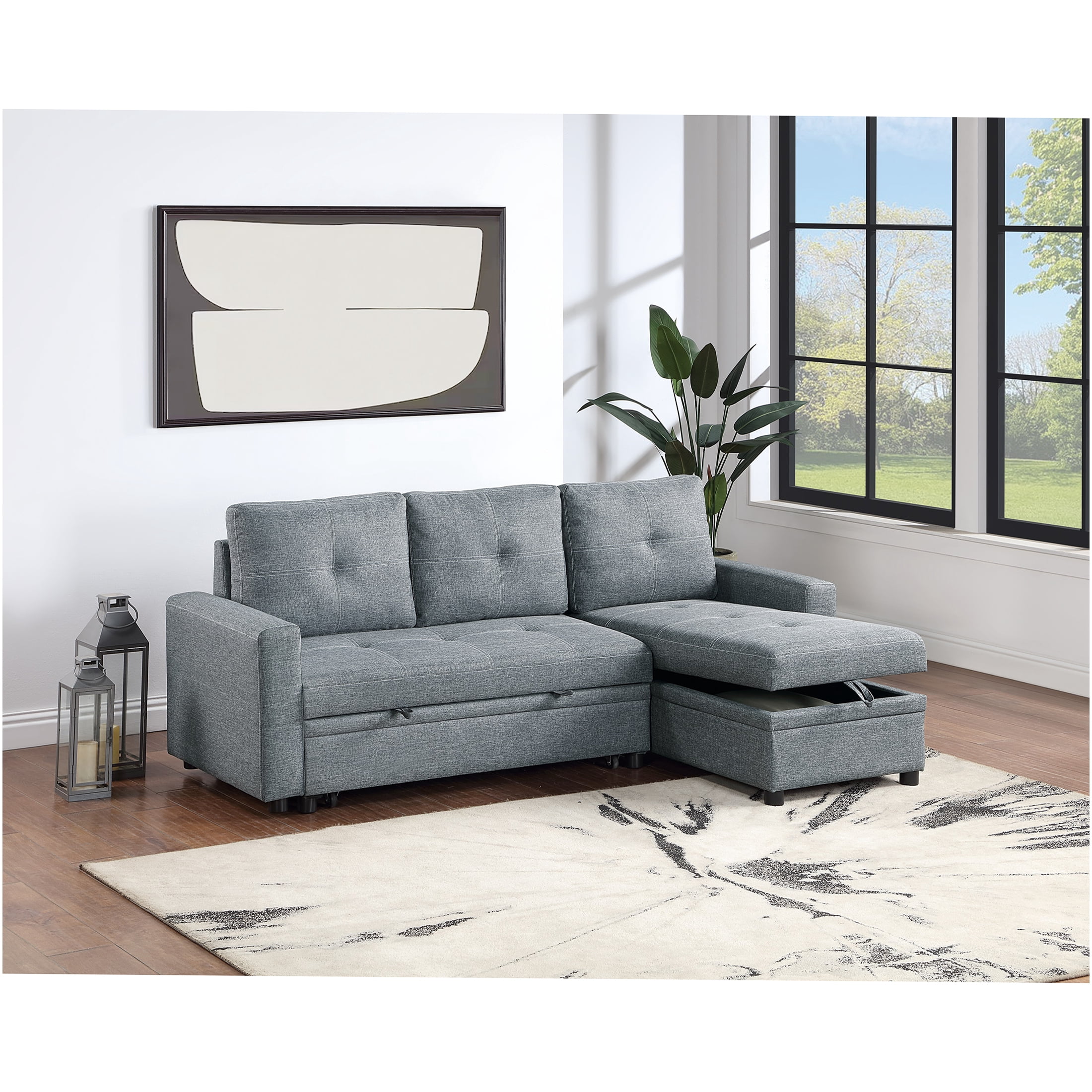 JERFIT Modern Convertible Sectional Sofa Bed with Storage & Reversible ...
