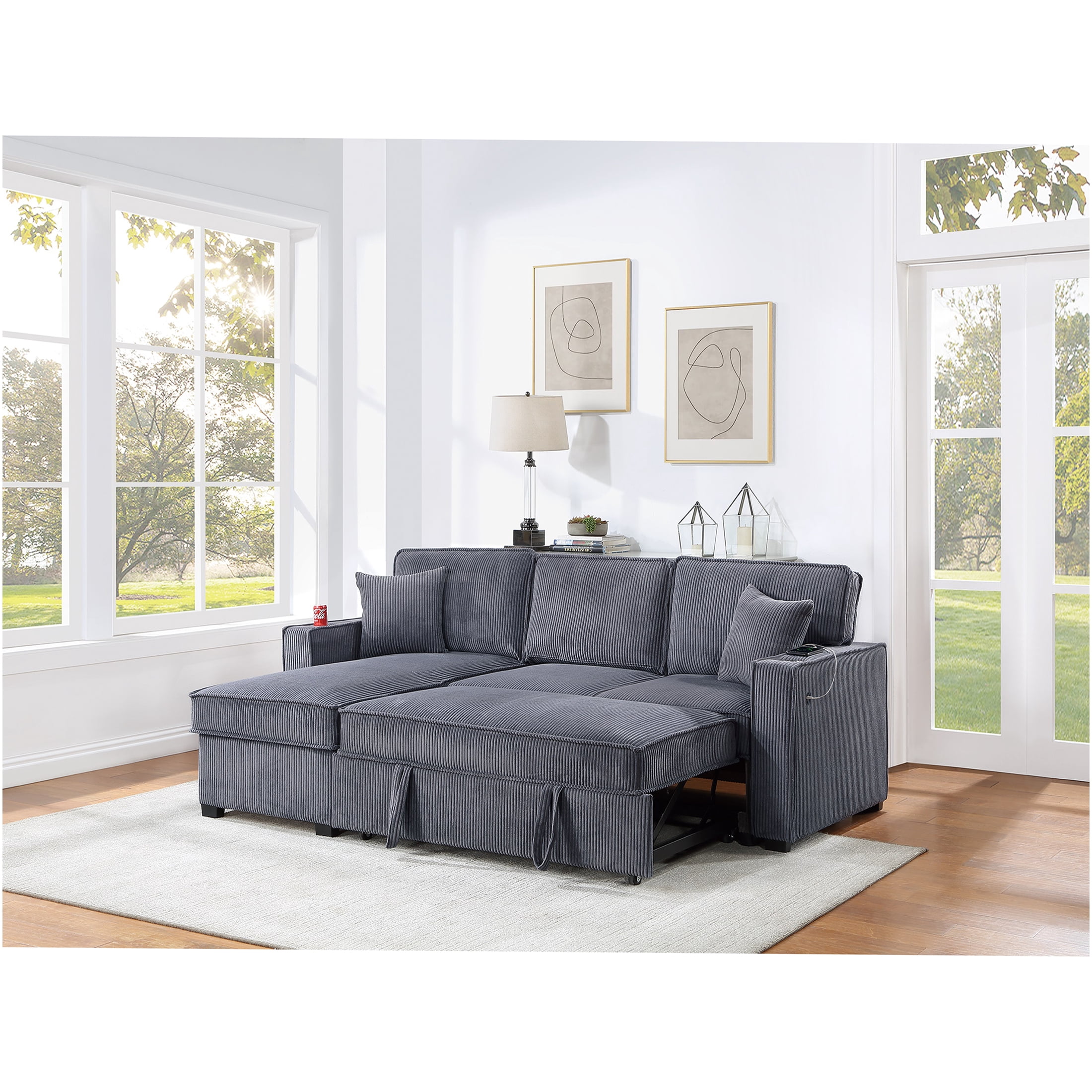 JERFIT Modern Convertible Sectional Sofa Set with Pull Out Bed ...