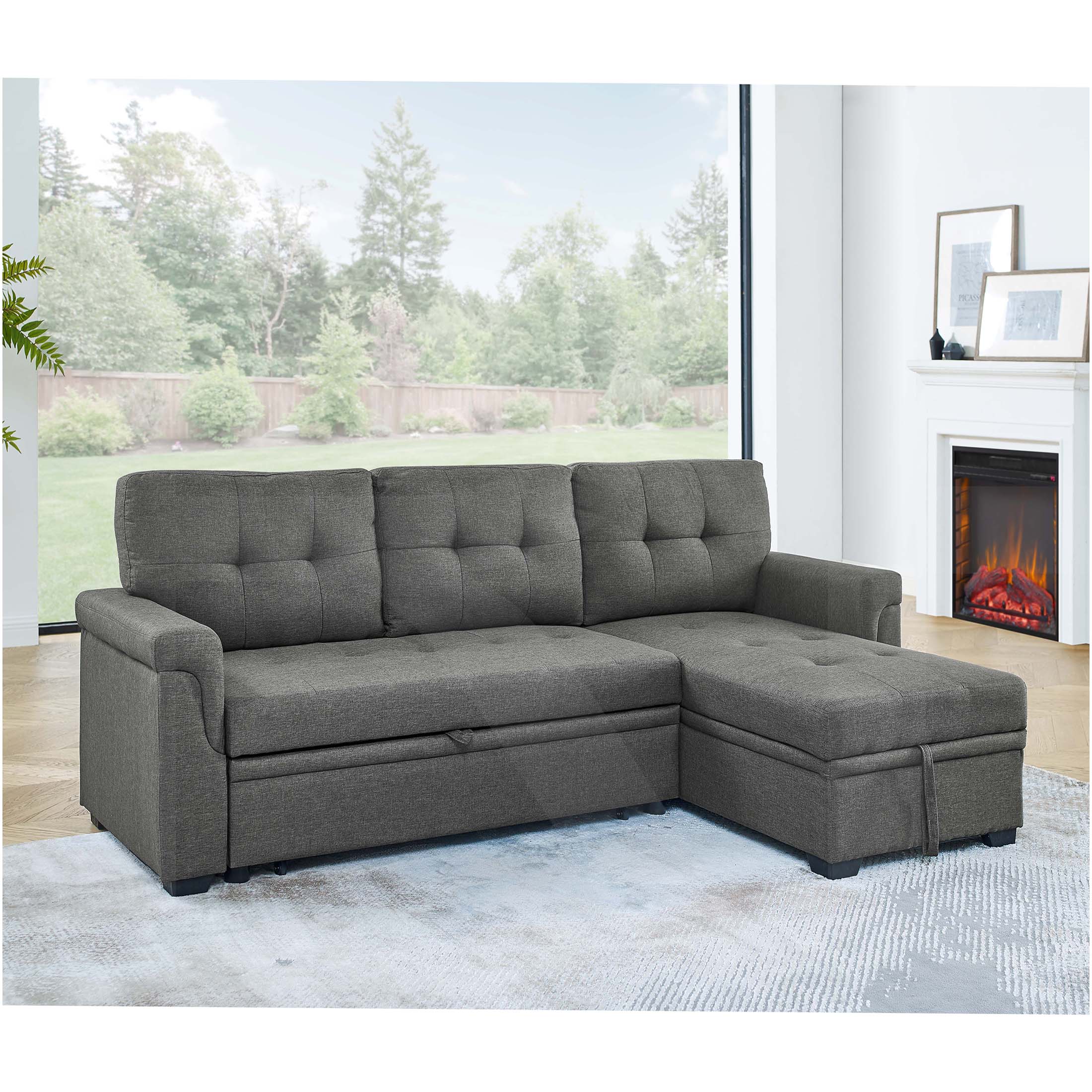 JERFIT Modern Convertible Sofa Bed with Reversible Chaise, Gray ...