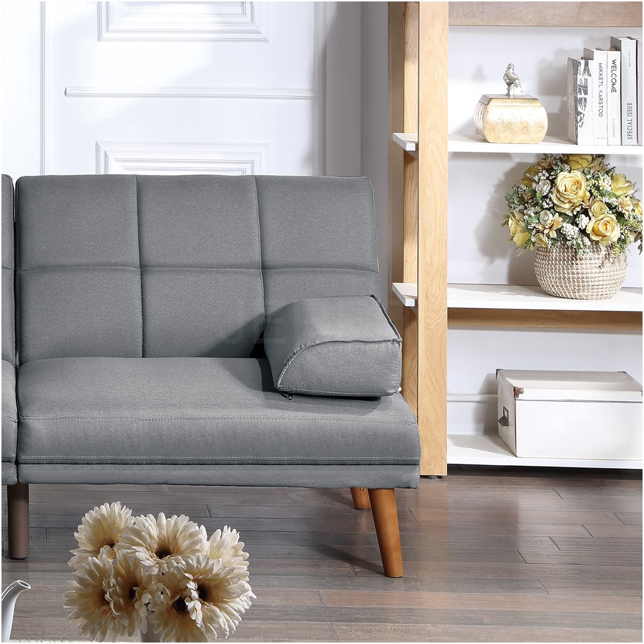 JERFIT Modern Convertible Sofa Bed with Storage Armrests, Tufted Blue ...