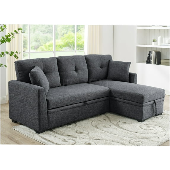 JERFIT Modern Convertible Sofa Bed with Storage, L-Shaped Sectional Sleeper Couch for Small Space, Gray Polyester Fabric