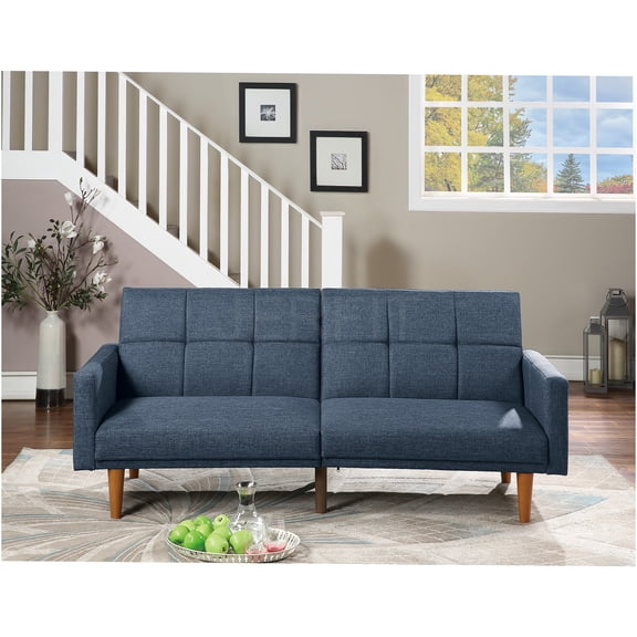 JERFIT Modern Convertible Sofa Bed with Storage, Navy Fabric Upholstery, Tufted Back, Adjustable Backrest for Living Room