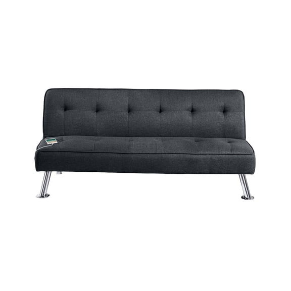 JERFIT Modern Convertible Sofa Bed with USB Charger, Adjustable Tufted Fabric Couch with Metal Legs for Living Room, Guest Room, Black