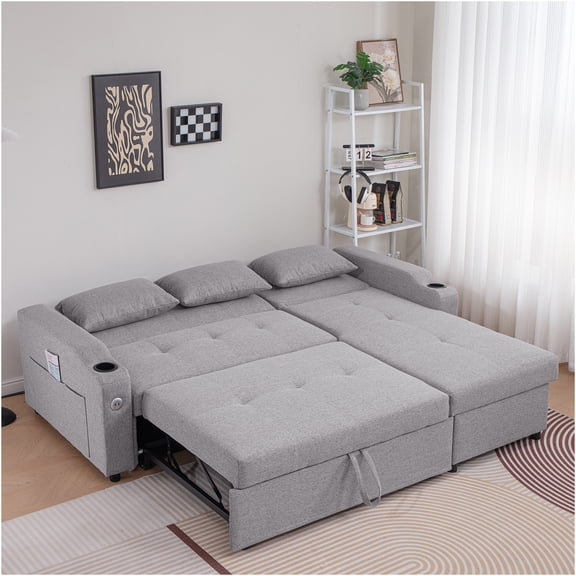 JERFIT Modern Corduroy 3-Seater Sofa Couch for Living Room, Plush Beige Fabric Upholstered Comfortable Large Couch with Square Arms, Durable Frame for Cozy Entertainment Space