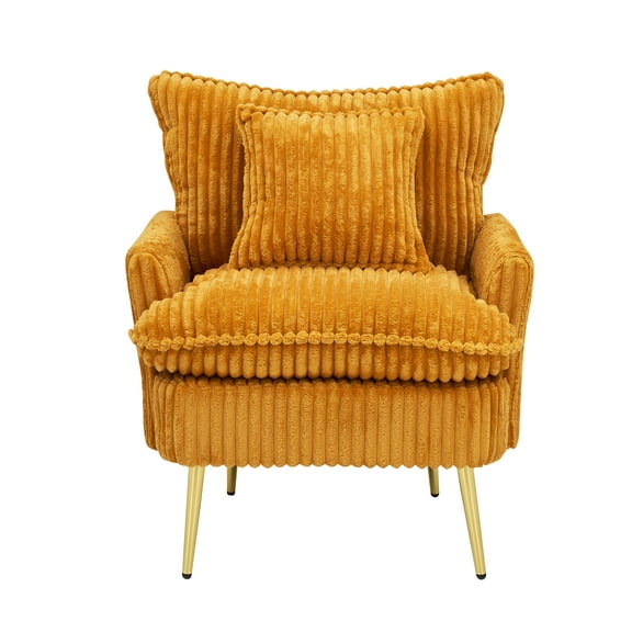 JERFIT Modern Corduroy Accent Chair, Yellow Single Sofa Chair for Living Room, Bedroom, Office & Apartment, Soft Fabric Upholstered Lounge Chair with Cushion