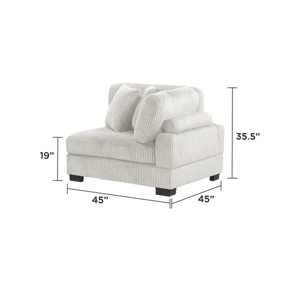 JERFIT Modern Corduroy Cream Corner Wedge Chair, Upholstered Accent Chair with Wood Frame for Living Room, Reading Nook