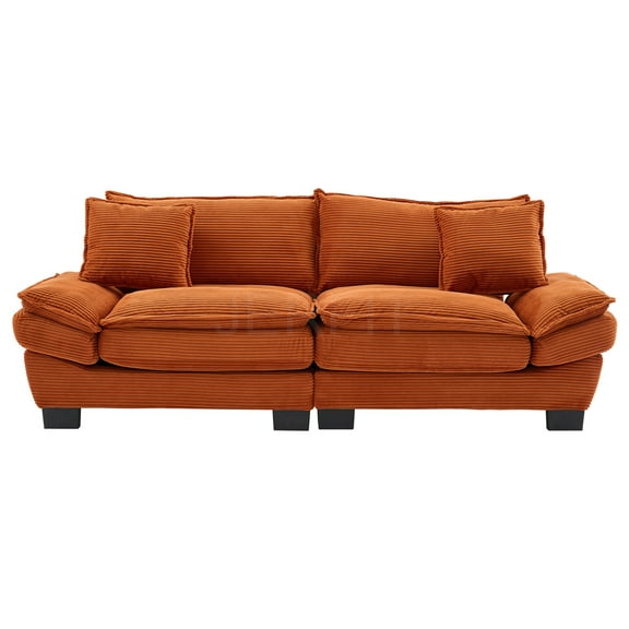 JERFIT Modern Corduroy Loveseat Sofa Bed with Pillows, Orange Convertible Sleeper Couch for Small Spaces, Upholstered Comfy Deep Seated Futon for Living Room, Apartment, Dorm